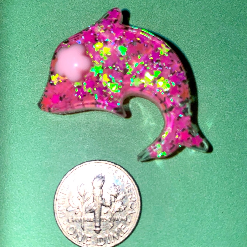 (10 for $15) Pink Sparkly Dolphin w/ Pink Star Acrylic Crocs Shoe Charms